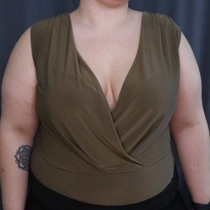 Women Forever 21 Plus Olive Green Draped Low Plunge Neckline Bodysuit